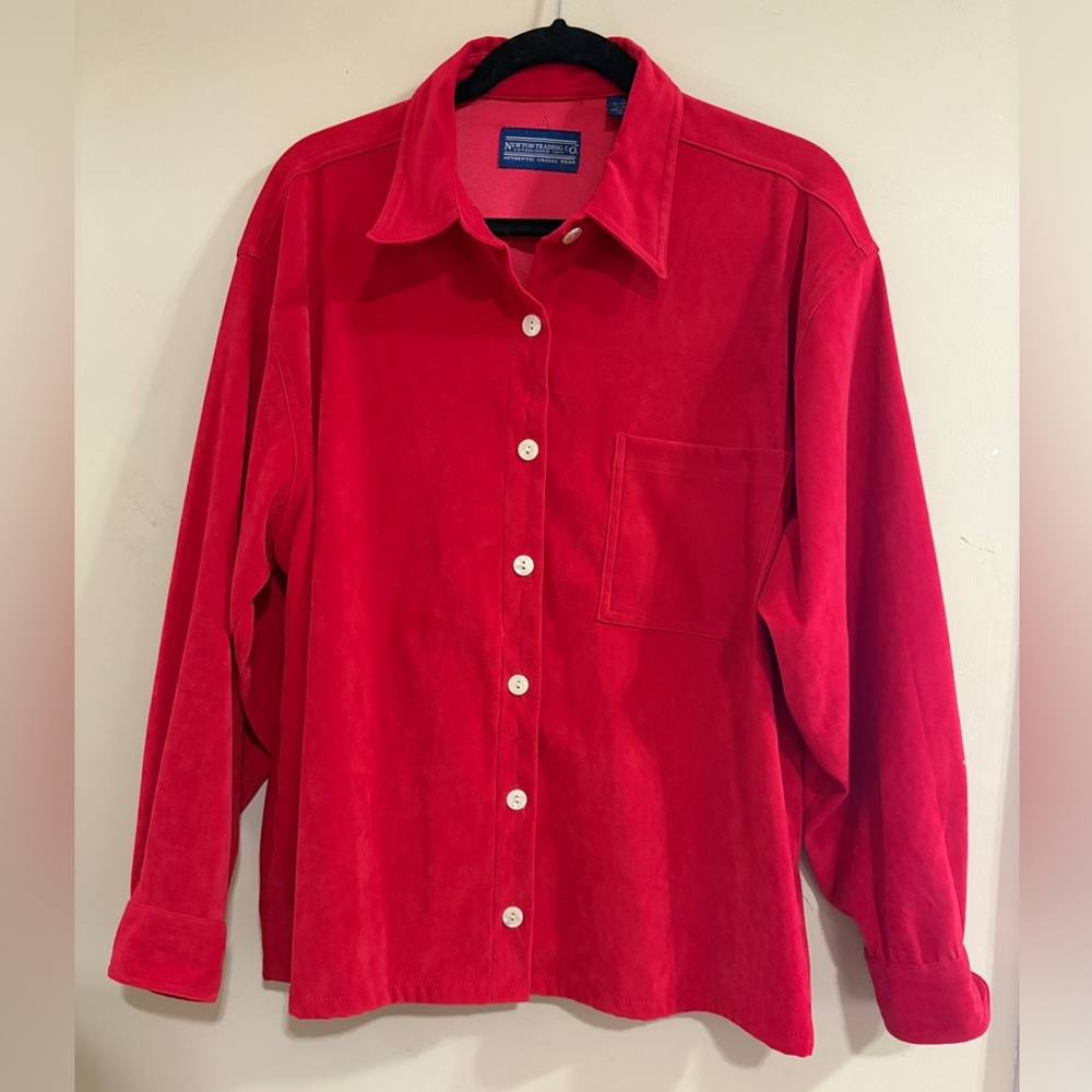 Faux Suede Button-Up Shirt Christmas Red Large